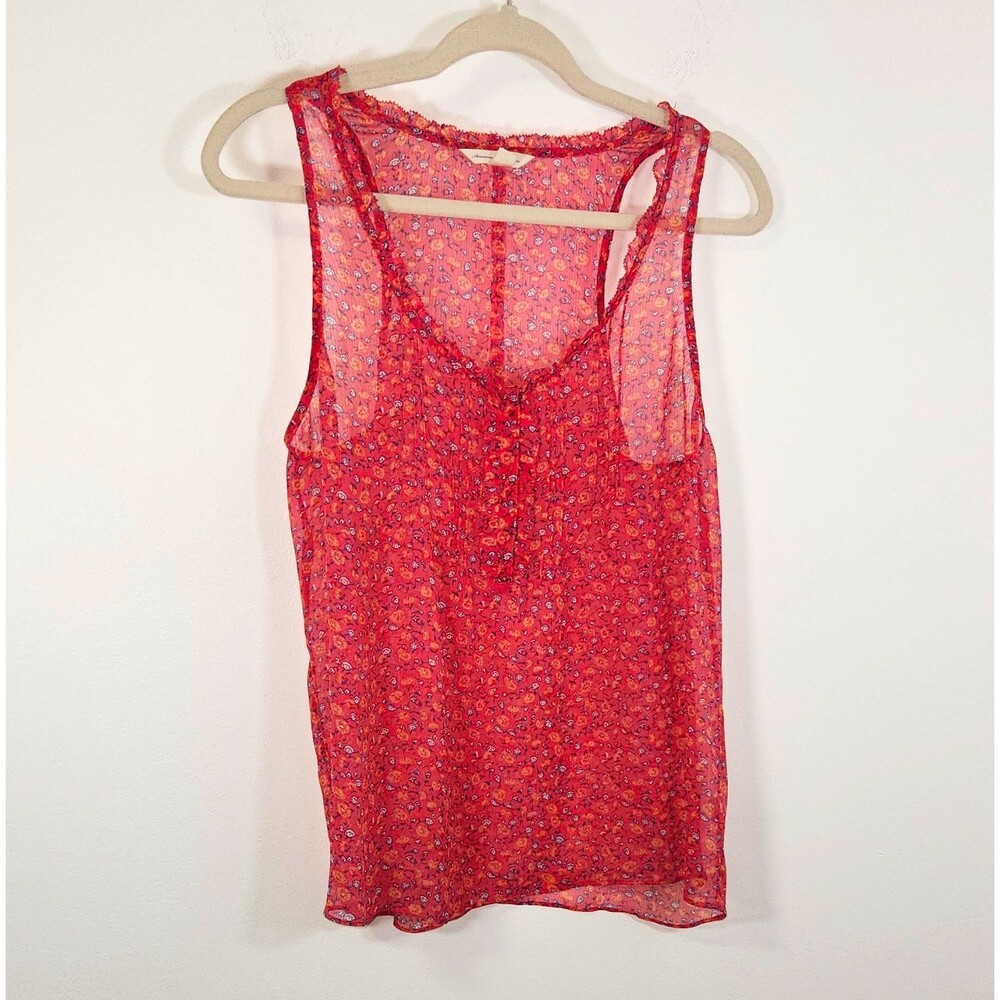 American Eagle Outfitters Sheer Chiffon Floral Smocked Scoop Tank Top Size 8